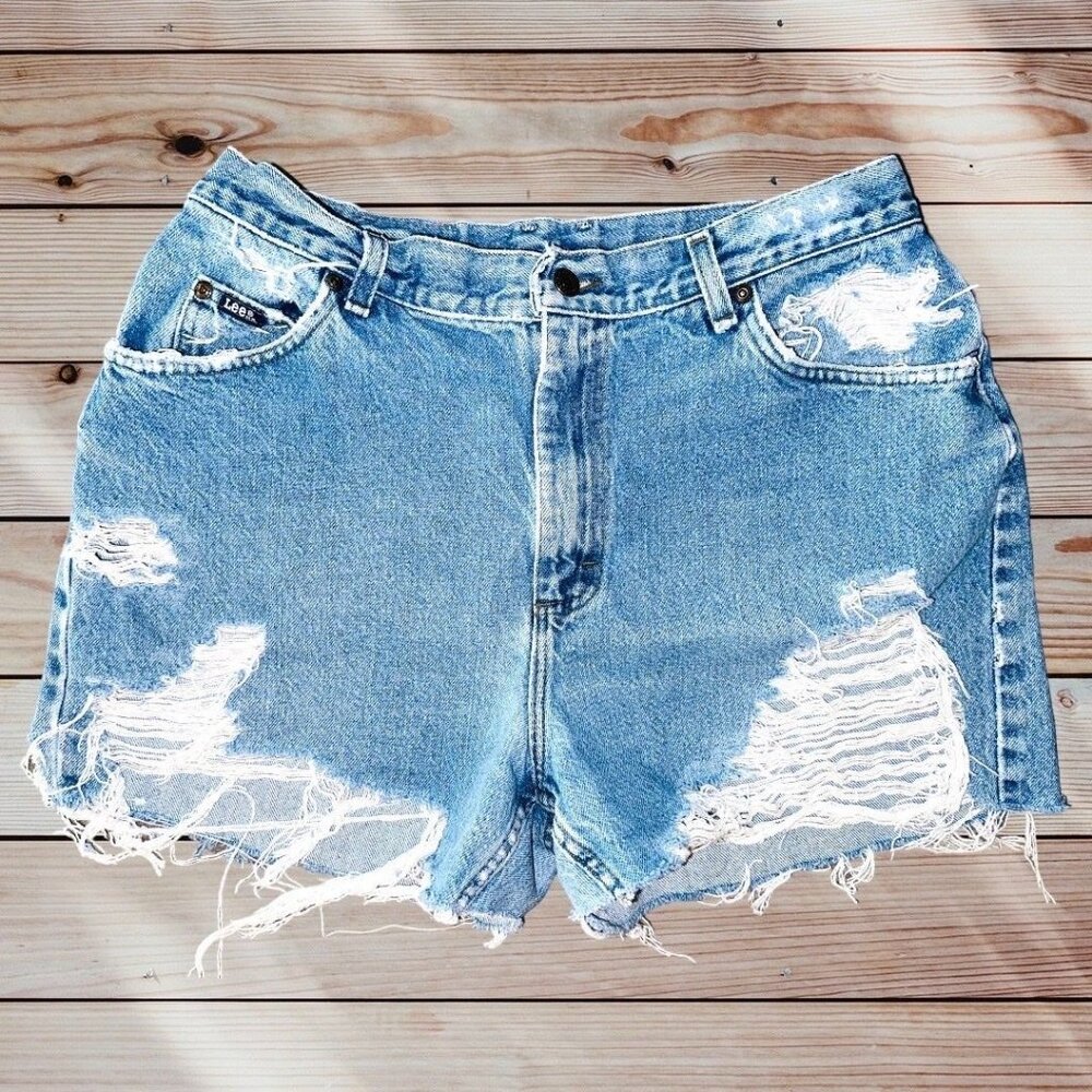 A3 Vintage‎ Lee cutoff jean shorts denim womens 8 10 distressed ripped destroyed